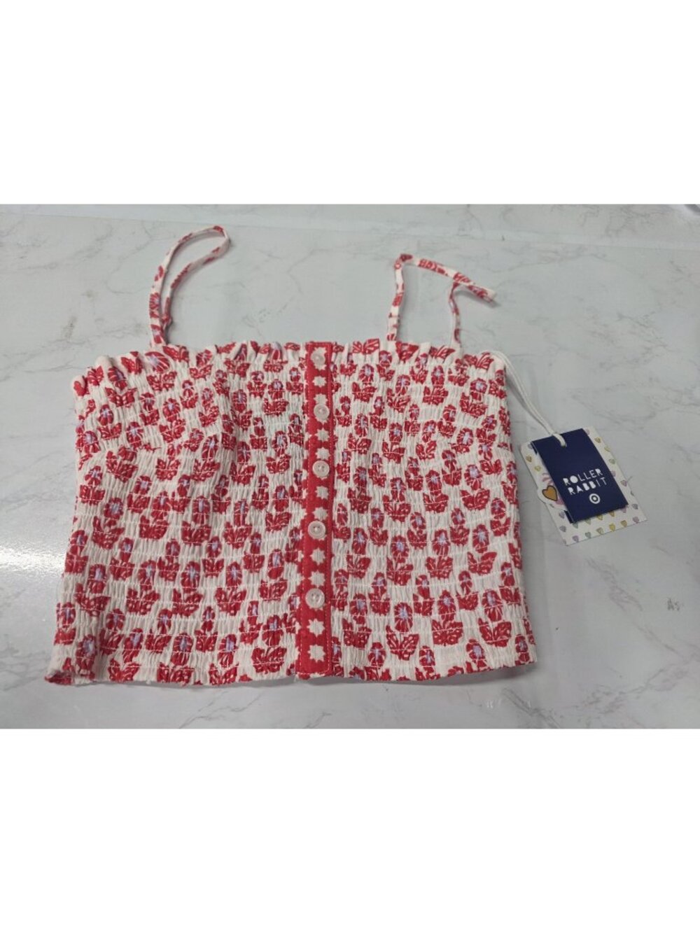 Roller Rabbit Target Red Lavender Floral Smocked Crop Top XXS NWT. Wl496